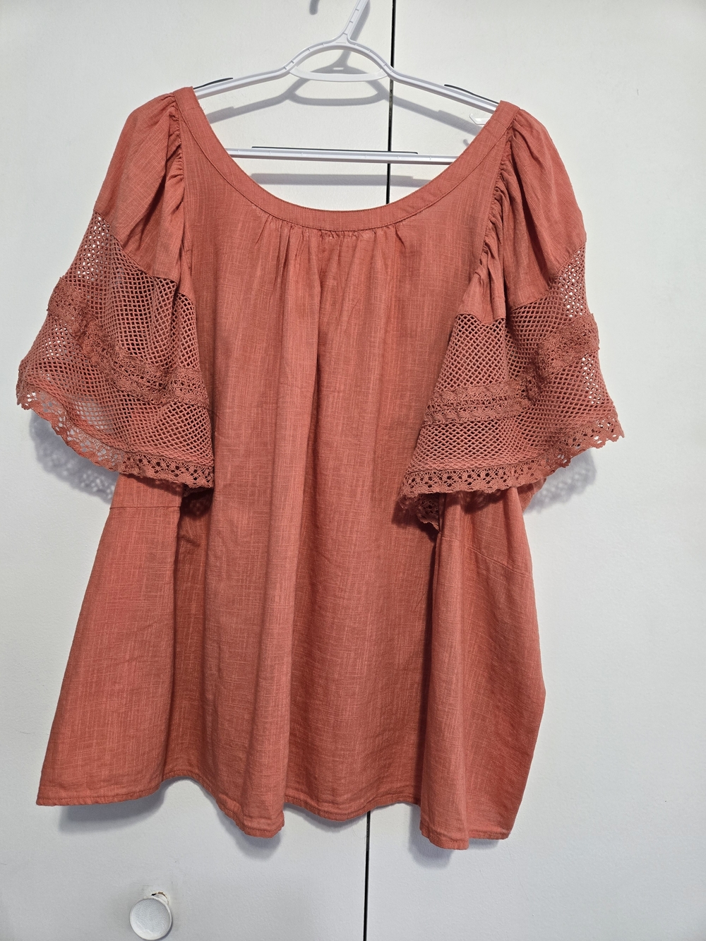 Old Navy 3X Coral Crochet Bell Sleeve Boho Peasant Blouse Plus Size